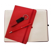 Kırmızı Renk Defter Kalem ve Anahtarlık Set